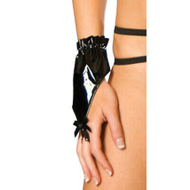 Vinyl Gloves Fingerless Ruffled Bow One Finger Short Wrist Length Black V9243 - £11.07 GBP