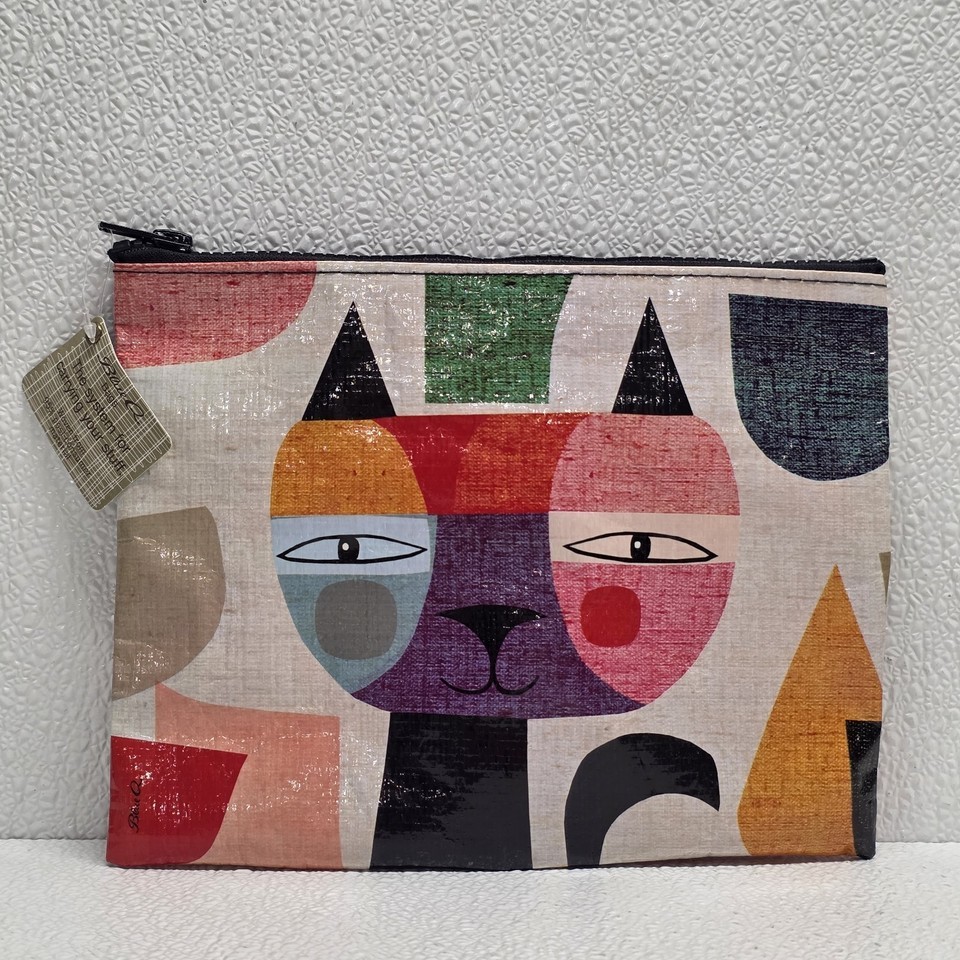 Blue Q Zipper Pouch Bag Mr. Cat Multicolor Recycled Materials 9&quot; x 7&quot; New - $9.80