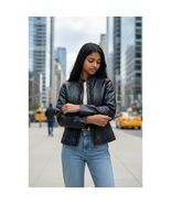 Big Chill Vintage Womens M Black Faux Leather Jacket with Ruffle Detail - $52.41 CAD