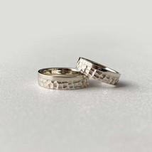 Modern solid 14K gold wedding rings for couple Unique white gold wedding rings - £1,043.46 GBP