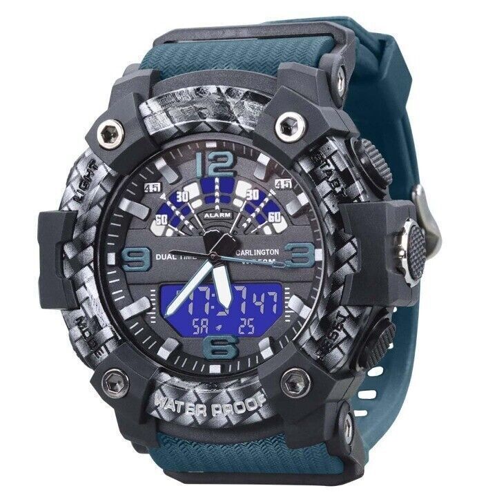 Reloj deportivo analógico-digital cronógrafo, doble hora, alarma,... - $38.51