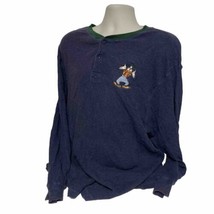 Vintage Disney Goofy Henley Shirt Men&#39;s XL Long Sleeve Thermal Embroidered - $17.70