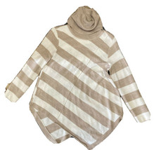 New York &amp; Co Tan Ivory Striped Knit Turtleneck Sweater M Medium - £13.23 GBP