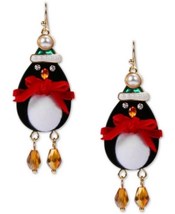 Holiday Lane Gold-Tone Crystal and Imitation Pearl Penguin Drop Earrings - £10.96 GBP