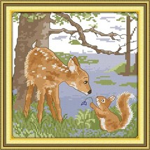 11CT Stamped Cross Stitch Kit, Printed Cross Stitch Sets, A Deerlet And ... - $12.99