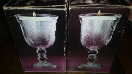 Vintage AVON Fostoria Loving Cup Heart Of Diamonds Candle Holder Goblet - Pair - £22.94 GBP