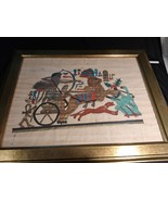 Vintage Egyptian Art Painting PHARAOH Papyrus Paper Framed 19x15 - $466.47 MXN