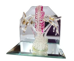 Blown Glass Mirrored Jumping Dolphins Collectable - £9.45 GBP