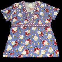 UA Blue Santa Claus Peppermint Winter Holiday Christmas Scrub Shirt Top Large - $18.99