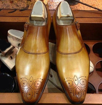 Men&#39;s Twotone Monk Brogue Handmade Decent Leather Shoes - £114.95 GBP