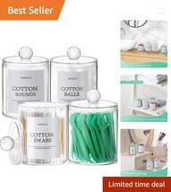 Modern Bathroom Organizer Set: 4 Clear Canisters with Lids &amp; Labels Incl... - $17.77