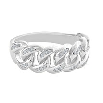 Men&#39;s 1/3CT Round Diamond Cuban Link Pinky Ring 14K White Gold Plated Pave Band - £74.73 GBP