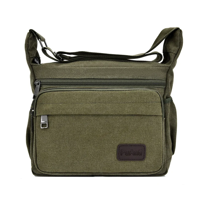 Men Solid Color Casual Style Canvas Shoulder Bags Travel Large Multi-poc... - $27.85