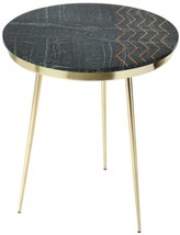Accent Table Contemporary Brass Metalworks Green Distressed Gray Metal Inlay - £539.74 GBP