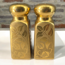 Vintage Stouffer China Gold Floral Salt and Pepper Shakers Gold Over Cer... - $17.41