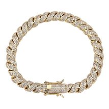 10mm Iced Out Cubic Zircon Cuban Link Bracelet Gold Silver Color Personality Hip - £47.81 GBP+