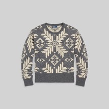 Polo Ralph Lauren Men&#39;s Intarsia- Knit Wool Geometric Sweater Gray-Large - £171.91 GBP