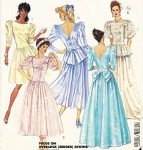 Vtg 1987 Misses V Neck Peplum Prom Bridesmaid Wedding Dress Gown Sew Pattern S10 - £7.85 GBP