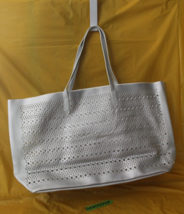 Saks Fifth Avenue Silver Perforated Pattern Handbag Shoulder Tote Bag - £19.46 GBP