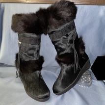 TECNICA Black Cow Hair Goat Fur APRES Ski Snow Boot, Women Size 10 - $179.00