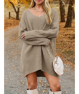 V-Neck Dropped Shoulder Sweater Dress - $37.00