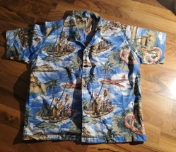Royal creations Hawaiian shirt Youth size 16 blue palm trees Tropical Hawaii  - £15.02 GBP