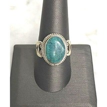 VINTAGE HANDMADE 925 STERLING SILVER AND TURQUOISE RING SIZE 9.5 SKY - $45.05