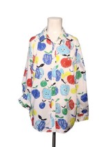 Talbots Petites Button Up Apple Print Shirt Size XSP Roll Tab Sleeves No... - £11.20 GBP