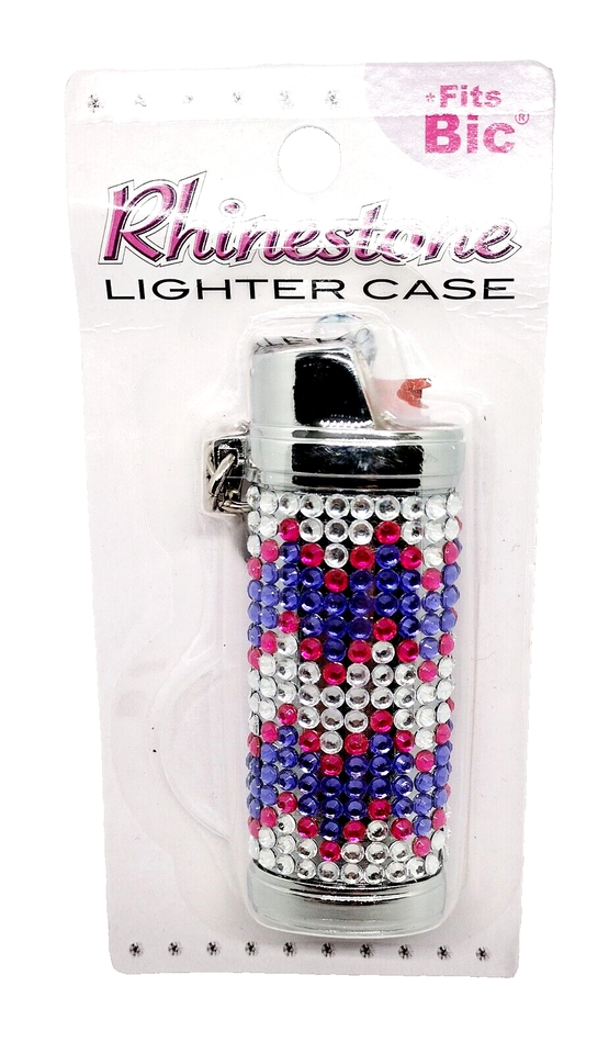 Bedazzle Chevron Design Rhinestone Plastic Big Bic Lighter Case/Keychain