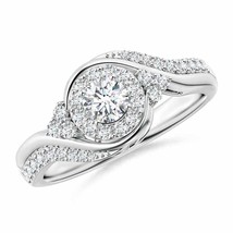ANGARA 4.1mm Natural Diamond Halo Bypass Engagement Ring in Silver - £671.14 GBP+