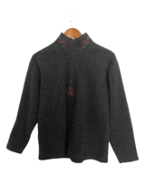 Vtg Victoria&#39;s Secret Womens Sweater Gray Fleece 1/4 Zip Pullover Embroidered M - £17.33 GBP