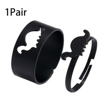 2pcs Gothic Punk Black Dinosaur Couple Ring Open Set Vintage Matching jewelry Ad - £10.90 GBP