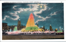 Clarence Buckingham Memorial Fountain at Night Chicago Illinois Postcard - £11.28 GBP