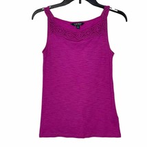 Lauren Ralph Lauren Women Tank Top Crochet Square Neck Pullover Cotton Purple XS - £12.22 GBP