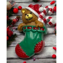 Hallmark Teddy Bear Brooch Christmas Pin 1985 Vintage Candy Cane Stocking - £7.80 GBP