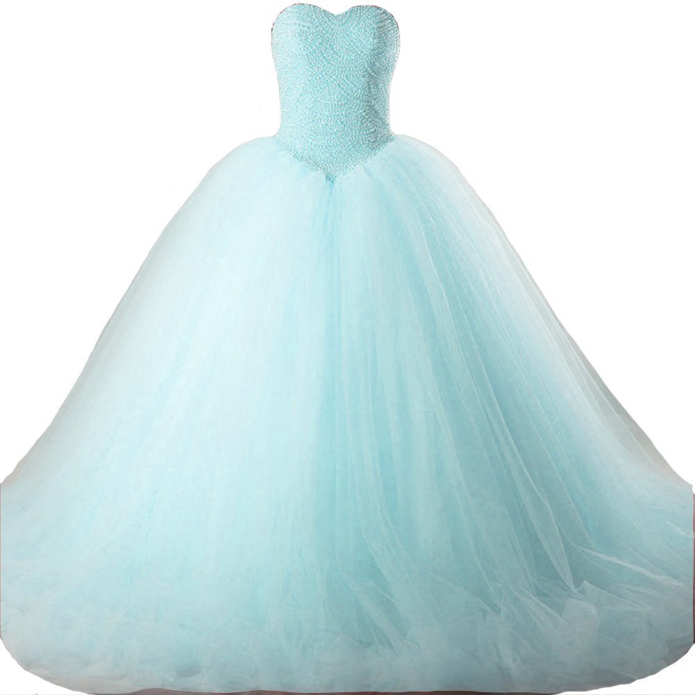 Kivary Sweetheart Pearls Long Ball Gown Tulle Corset Prom Quinceanera Dresses Aq