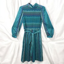 Vintage 80s Marinette Dress 14 Mock Neck Smocked Long Puffy Sleeve Sheer... - $60.76