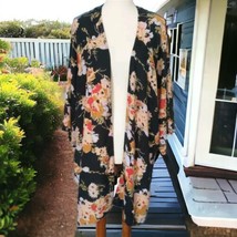 Billabong Kimono M Floral Cardigan Cover Up  Black Bohemian Flowy Coastal - £23.38 GBP