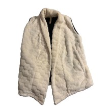 Lucy Womens Size Medium Ivory Faux Fur White Black Lining Vest Pocket - £31.13 GBP