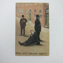 Postcard Comic Police Officer Drags Drunk Man to Station Bamforth Antique 1909 - £7.91 GBP