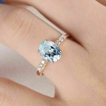 2Ct Aquamarine Simulated Halo Engagement Ring Solid 14K Rose Gold Plated Silver - £93.95 GBP