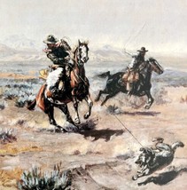 Roping A Wolf Cowboys On Broncos 1978 Old American West Print Russell LGAD99 - £39.32 GBP
