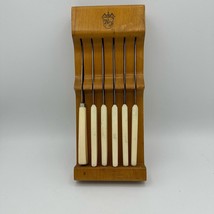 Vintage Wooden Hanging Knife Holder, Yugoslavia,  Wooden Steak Knife Block - $21.29