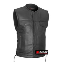 MEN&#39;S COWHIDE LEATHER MOTORCYCLE CLUB VEST STYLE SIDE LACES - £125.65 GBP