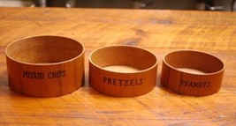 Set of 3 Vtg Teak Mid Century PEANUTS CHIPS PRETZELS Wooden Cocktail Sna... - £23.56 GBP