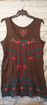 Johnny Was Womens XL Tunic Tank Mini Dress Brown Embroidered Sleeveless ... - $89.09
