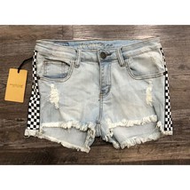 Machine Womens Size Medium 28 Denim Blue Jeans Checkers Shorts New - $14.87