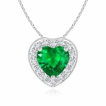 ANGARA Heart-Shaped Emerald Pendant with Diamond Halo in 14K Gold | 18&quot; Chain - £1,419.96 GBP