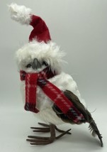 Feathered Owl Figurine Winter Fall Screech Snowy Bird of Prey Christmas Decor - $12.19