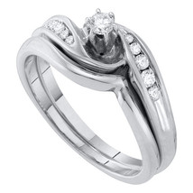 10kt White Gold Round Diamond Bridal Wedding Engagement Ring Band Set 1/4 Ctw - £366.90 GBP